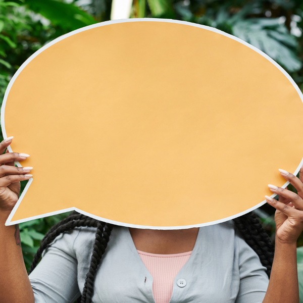 advocacy2 Person's face hidden by a speech bubble