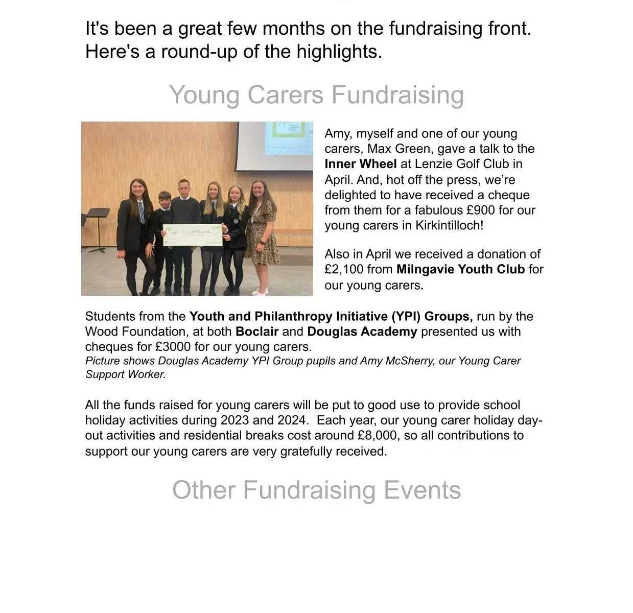Front cover of Fundraising newsletter